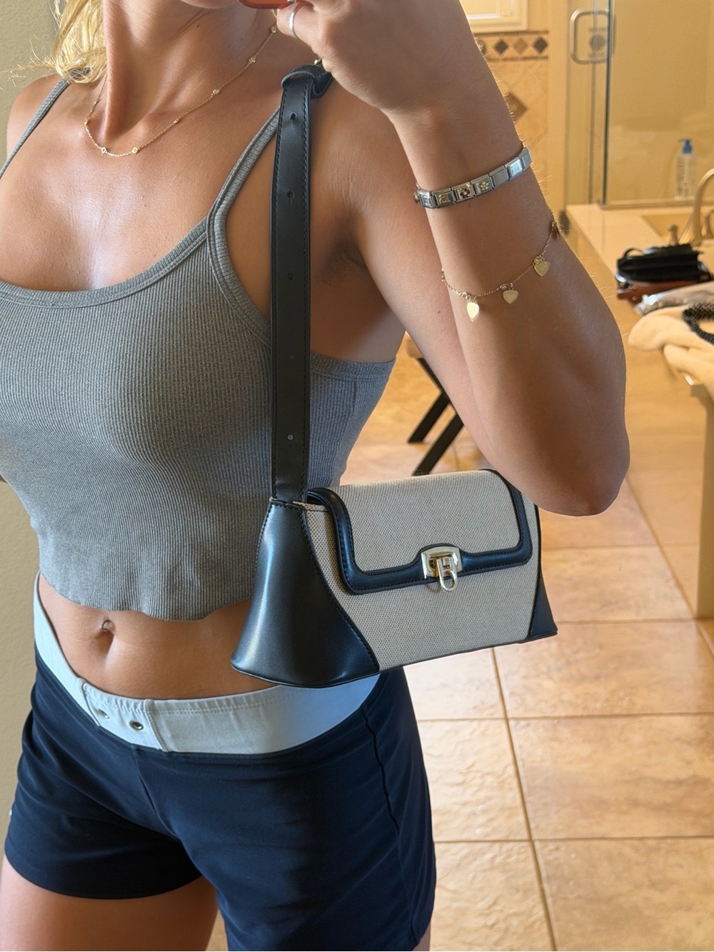 Black & Cream Structured Shoulder Bag Gold Hardware Never Worn